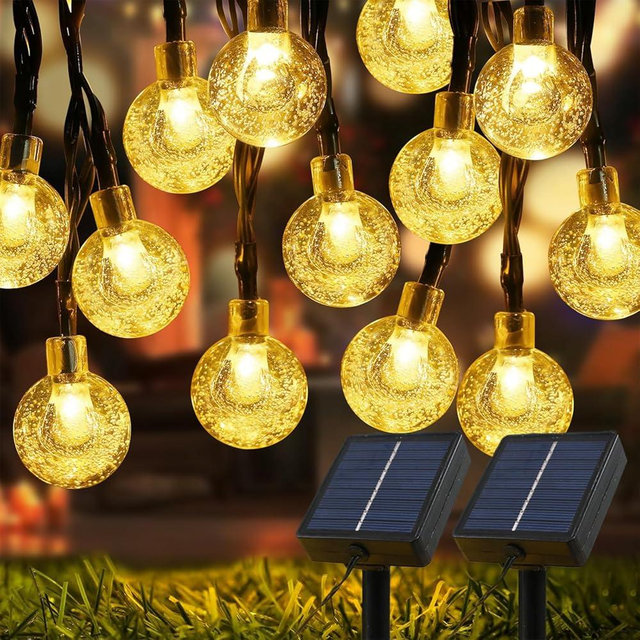 USOKYO Solar Lights Outdoor Waterproof, 2 Pack Total 120LED 72FT Solar String Lights for Outside with 8 Modes, Outdoor String Lights Crystal Globe Patio Lights for Garden Yard Party Decor (Warm White)