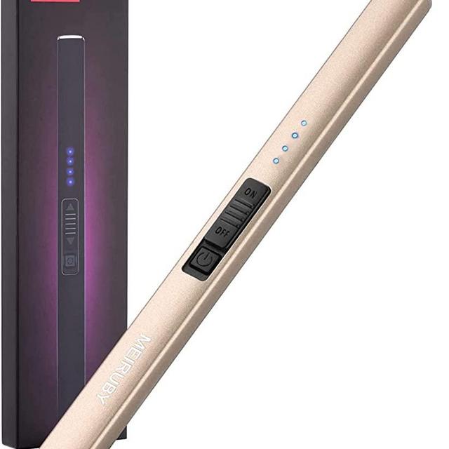 MEIRUBY Lighter Electric Lighter Candle Lighter Rechargeable USB Lighter Arc Lighters for Candle Camping Family Use Champagne Gold