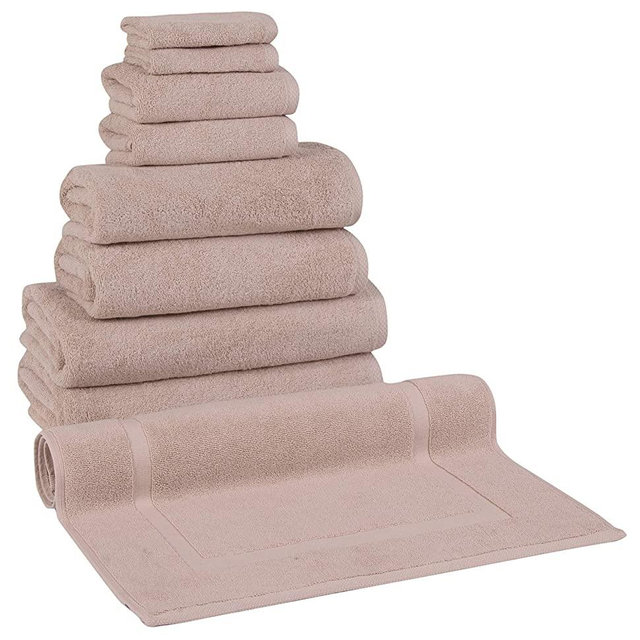 Classic Turkish Towels Premium Soft Towel Sets - Includes Oversized Bath Sheets, Bath Towels, Hand Towels, Washcloths and Matching Bath Mat Made with 100% Turkish Cotton (Rose, 9 Piece Towel Set)