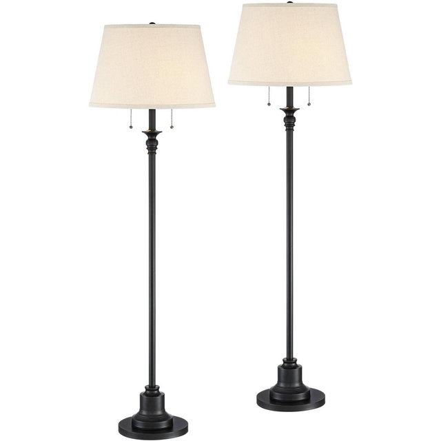 360 Lighting Spenser Traditional 58" Tall Standing Floor Lamps Set of 2 Lights Pull Chain Brown Metal Oiled Bronze Finish Living Room Bedroom House