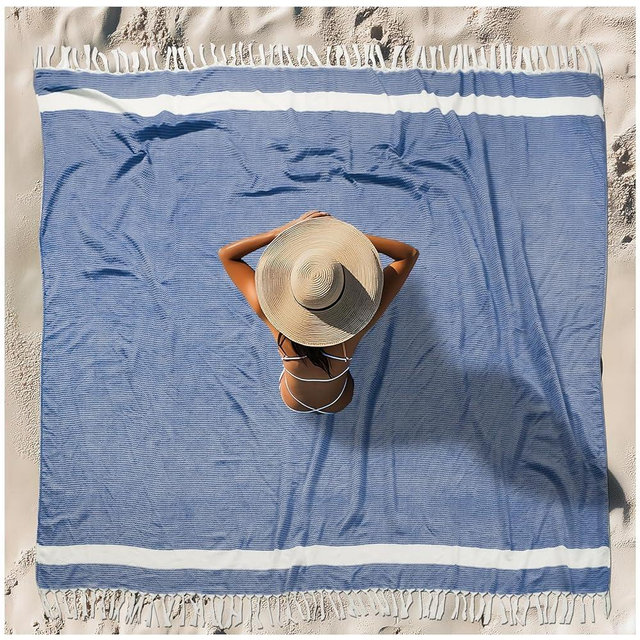 Oversized Turkish Beach Towel Blanket XXL Cotton Sandproof Towels Boho Woven Extra Large Big Sand Free Giant Throw Thick Blankets Huge Quilt XL Picnic Camping Necessities Cloud For Adult Gifts Blue