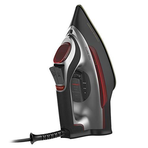 CHI Steam Iron for Clothes with Electronic Temperature Control, Titanium Infused Ceramic Soleplate, 1700 Watts, XL 10’ Cord, 3-Way Auto Shutoff, 300+ Holes, Professional Grade, Silver (13107)