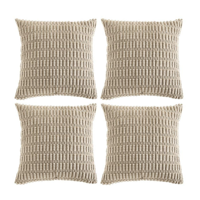 Fancy Homi 4 Packs Taupe Decorative Throw Pillow Covers 26x26 Inch for Living Room Couch Bed, Rustic Modern Farmhouse Boho Home Decor, Soft Plush Corduroy Cute Square Accent Cushion Case 60x60 cm