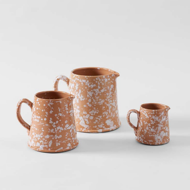 White on Terracotta Splatterware Pitchers