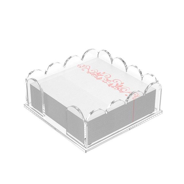 YAGELI Clear Acrylic Napkin Holder – Elegant Scalloped Tray for Cocktail, Bathroom, Kitchen & Dining – Premium Paper Towel & Disposable Napkin Organizer for Weddings, Bars, Hotels and Home（5.9x5.9in)