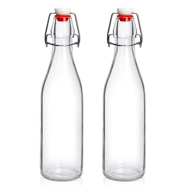 2 Pack Swing Top Glass Bottles 16oz, Flip Top Glass Bottle with Airtight Lid for Fermentation, Kombucha, Mead, Vanilla Extract, Coquito, Vinegar, Beer, Kefir, Wine, Soda, Juice, Oil for Home Brewing
