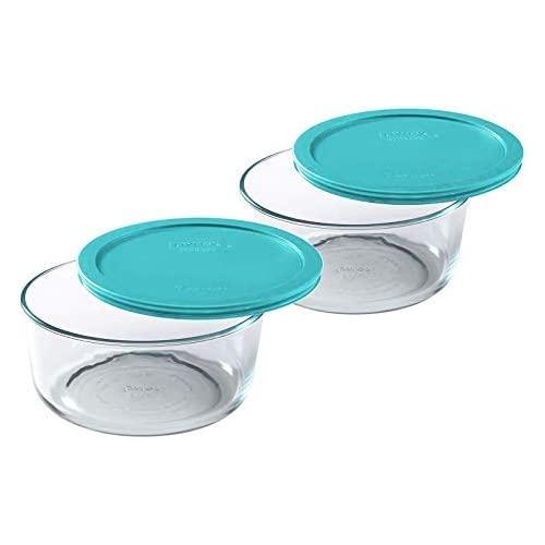 Pyrex 2 Cup Glass Food Storage Set 2 Pack Turquoise Lid