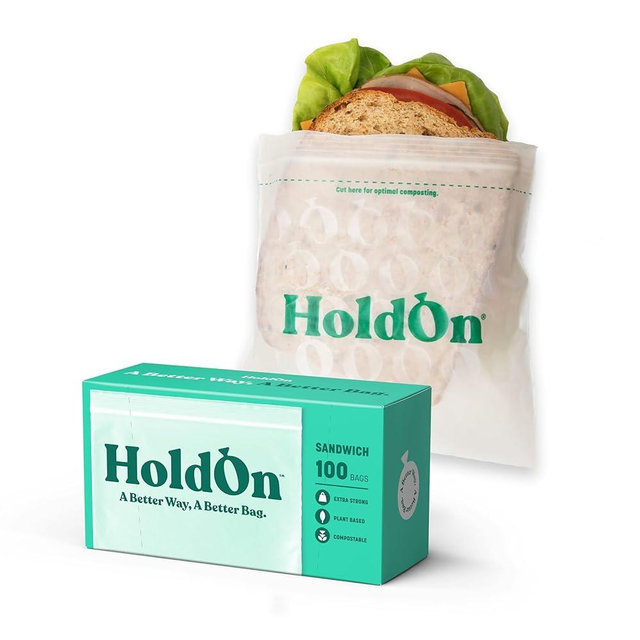 HoldOn Zipseal Sandwich Bags – Compostable, PFOA-Free, BPA-Free, Food-Safe Zip Seal Food Storage Bags With Secure Seal for Home & Travel, Freezer-safe (100 bags total)