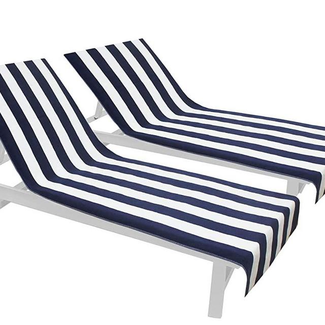 COTTON CRAFT Pool Lounge Chair Cover - 2 Pack - Chaise Beach Picnic Spa Towel - Cabana Stripe - Soft Premium Ringspun Terry Cotton - Oversized - 32 inch Wide x 82 inch Long with 7 inch Pocket – Navy