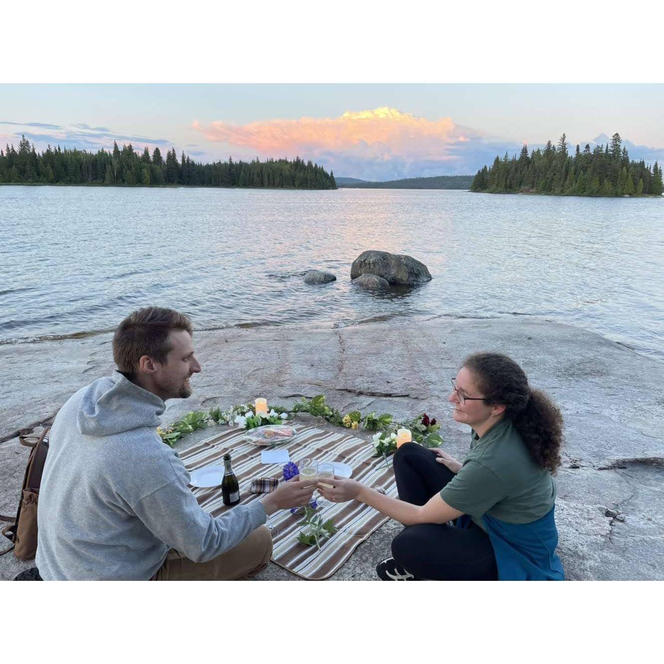 Enjoying some champagne and the beautiful picnic Devin prepared in the hopes that Anna would say yes