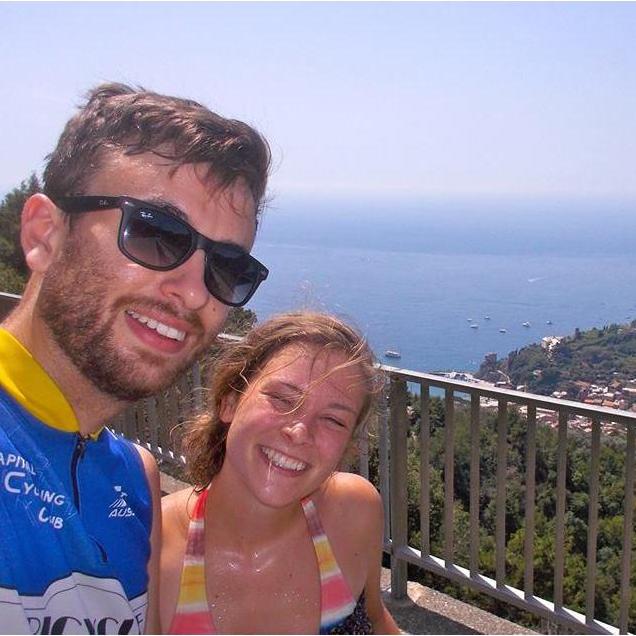 Our first bike tour together - boy was it hot! Looking down on an Italian village, July 2013