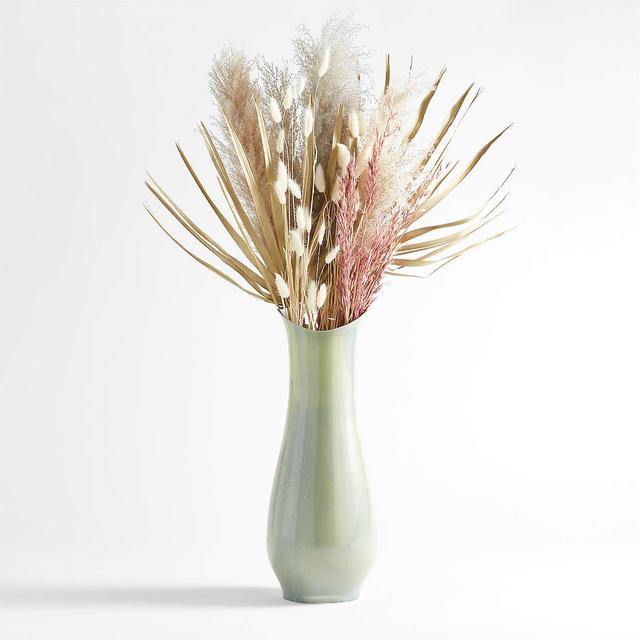 Dried Pink Oats and Palm Leaf Arrangement in Etten Blue Vase