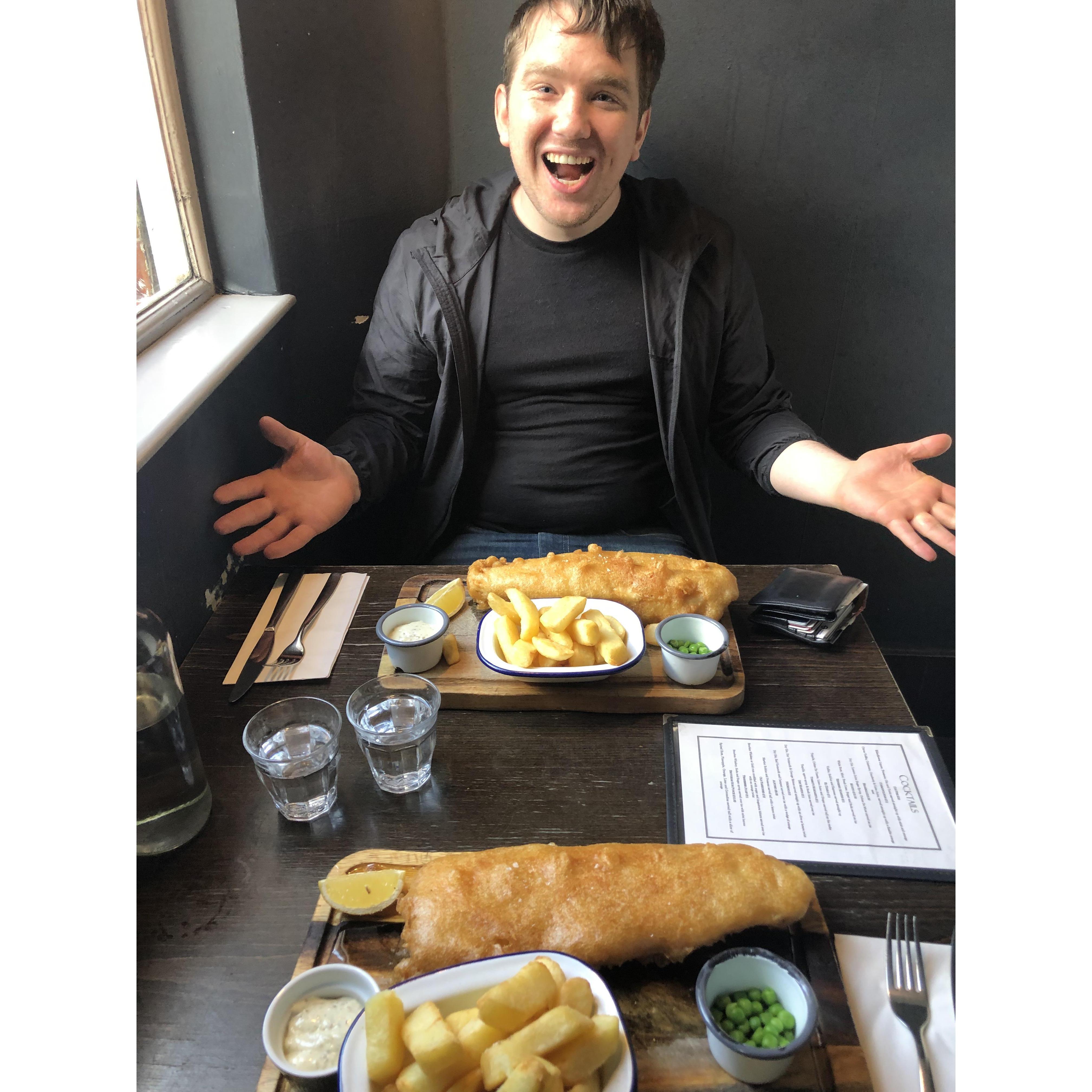 Dan was very excited to eat all the Fish & Chips in London - 2019