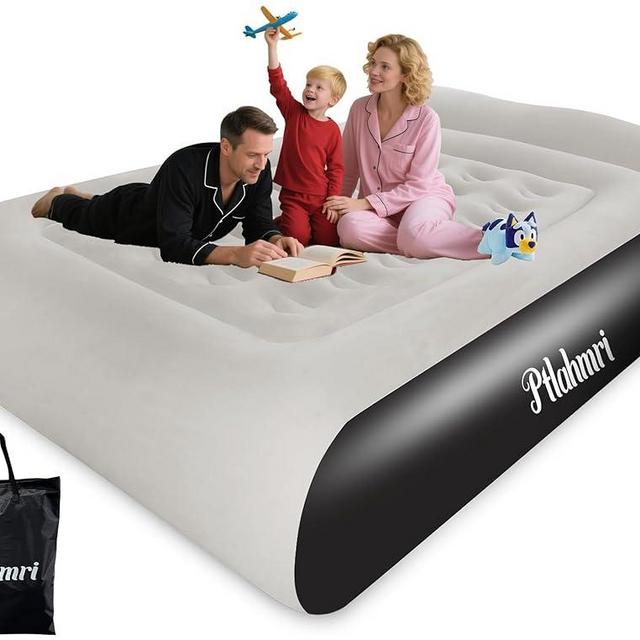Ptlahmri Air Mattress Queen with Built in Pump,16″ Comfort Plush Surface Luxury Air Mattress,Portable Twin air Mattress with Pillow Design for Guests, Camping & Home, 660lb Weight Capacity(Black)