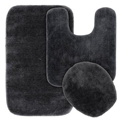 3pc Traditional Dark Nylon Bathroom Rug Set Dark Gray - Garland