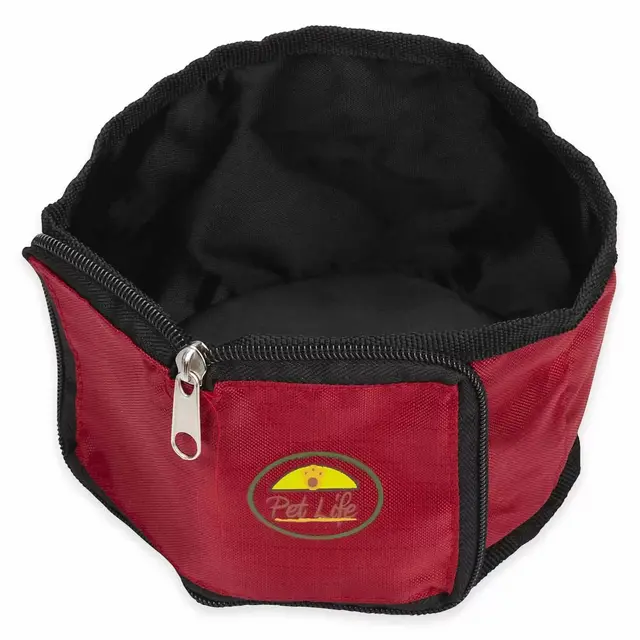 Pet Life Wallet Collapsible Zip-N-Go Travel Pet Bowls in Red