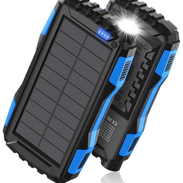 Power-Bank-Solar-Charger - 42800mAh Portable Charger,Solar Power Bank,External Battery Pack 5V3.1A Qc 3.0 Fast Charger Built-in Super Bright Flashlight (Blue)