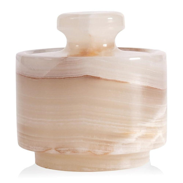 MARBLOUS KRAFTS Marble Salt Cellar 3 Inch White Onyx Salt Holder With Lid for Spice Jar & Stone Salt Container, Modern Sugar Bowl