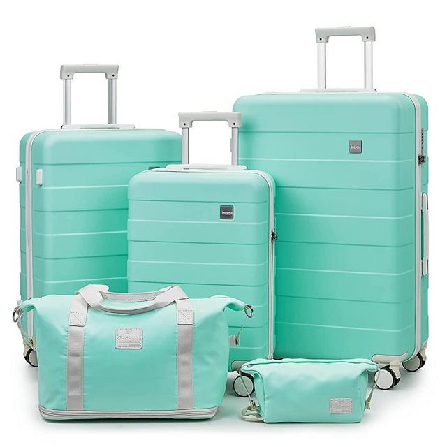 Imiomo 3 Piece Luggage Sets,Suitcase with Spinner Wheels,Luggage Set Clearance for Women, Lightweight Rolling Hardside Travel Luggage with TSA Lock (Green, 5PCS)