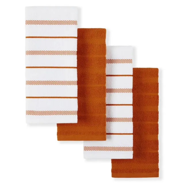KITCHENAID Albany Kitchen Towel 4-Pack Set, Honey Orange/White, 16"x26"