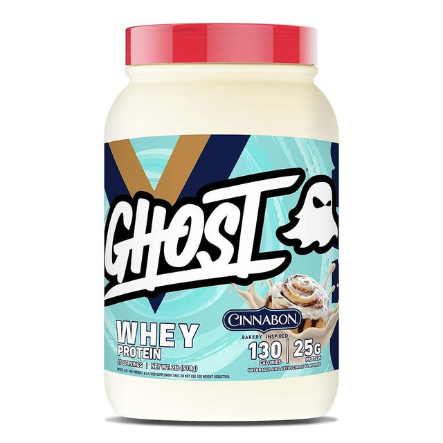 GHOST Whey Protein Powder, Cinnabon - 2LB Tub, 25G of Protein - Cinnamon Roll Flavored Isolate, Concentrate & Hydrolyzed Whey Protein Blend - Post Workout Shakes - Soy & Gluten Free