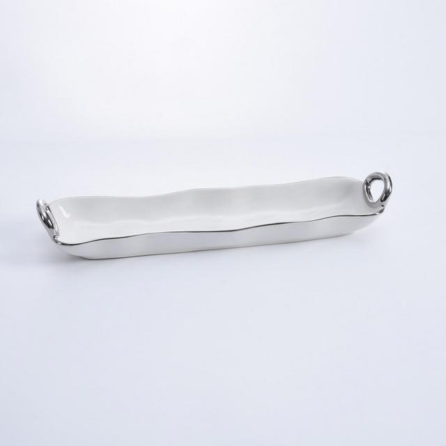 White and Silver Handle Cracker Tray