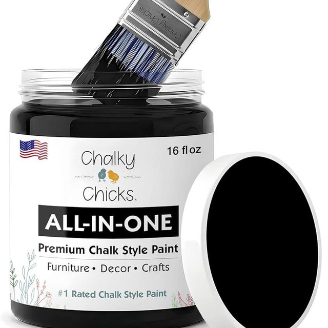 Chalky Chicks All-in-One Chalk Paint for Furniture or Cabinet - 16 Fl Oz - Matte Finish Starless Night Black for Metal, Wood Furniture Paint - No Sanding All-in-One for Home Decor & Crafts, USA Made