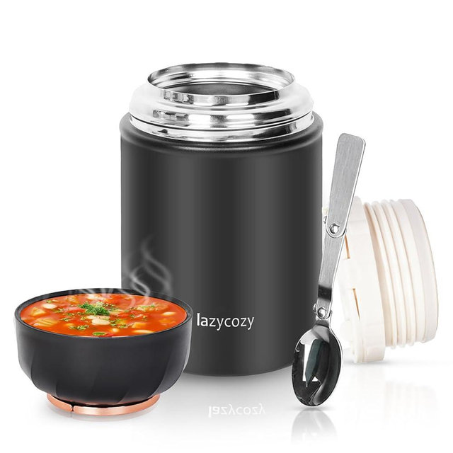 lazycozy® Thermos Food Containers for Hot Food, 17 oz, Soup Thermos with Foldable Spoon, Stainless Steel Vacuum Portable Insulated Food Jar, Leak-Proof, Keep Warm/Cold for 12 Hours, for Travel, Work