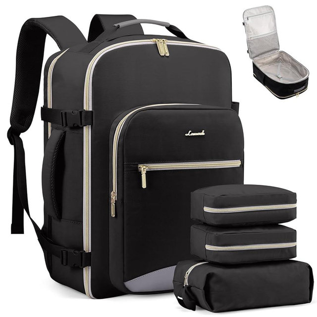 LOVEVOOK Carry on Travel Backpack, 40L Waterproof Large 17inch Laptop Luggage Daypack as Personal Item Flight Approved, Business Weekender Overnight with 3 Packing Cubes, Black-Grey