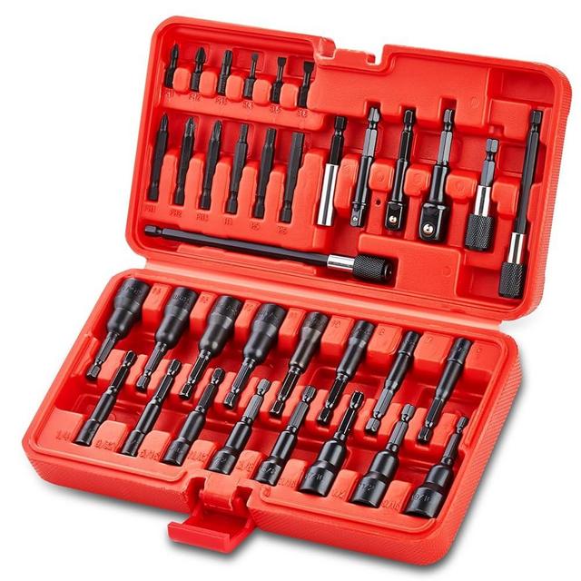 AKM TOOL 35Pcs Magnetic Nut Driver Set, Nut Driver Set for Impact Drill, 1/4" Quick-Change Hex Shank | SAE & Metric | Cr-V Steel, Magnetic Screwdriver Bit W/Drill Bit Extension & Drill Bit Adapter