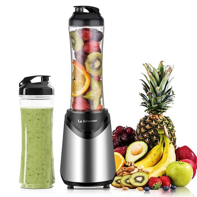 Smoothies Blender Personal Size 300 Watts with 2 Pieces 18 oz BPA Free Portable Travel Sports Bottles (Silver 2 Cups)