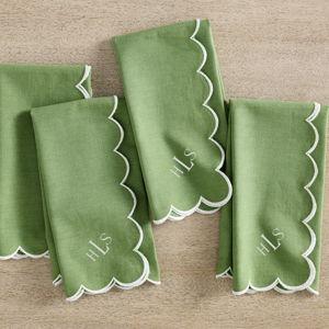 Scallop Border Cotton/Linen Napkins - Set of 4, Monogrammed