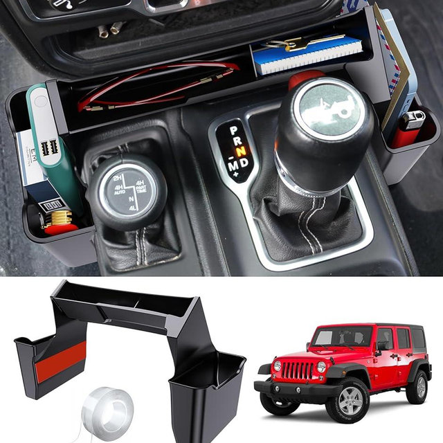 Eamplest Gear Shift Center Console Side Tray Organizer for Jeep Wrangler JL JLU 4xe 2025 2024 2023 2022 2021 2020 2019 2018& Gladiator JT 2020-2025 Interior Storage Accessories Shifter Storage Box