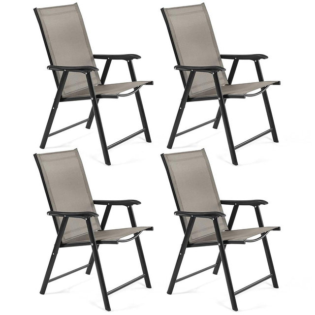 Yaheetech Outdoor Patio Chairs Set of 4, Portable Dining Chairs with Armrests for Camping, Lawn Yard Beach, Folding Outdoor Chairs 4-Pack with Metal Frame, Brown