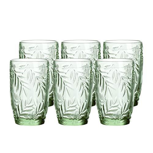 Colored Wine Glass Vintage- Pressed Pattern Water Glass, Set of 6 (Green)