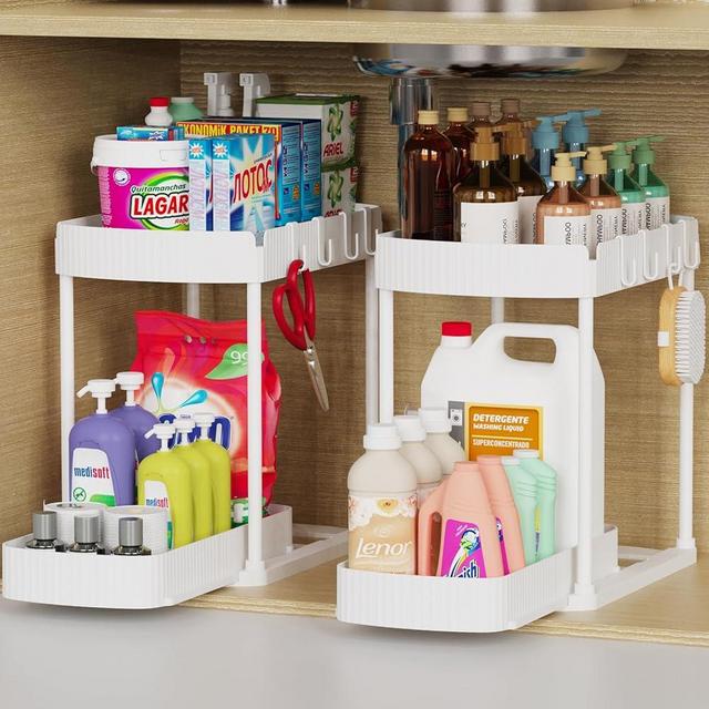Ukeetap 2 Pack Multi-Purpose Pull-Out Storage Organizers, Under Sink Organizers and Storage for Bathroom & Kitchen, Under Cabinet Organizers and storage, 12.8 Inch, White