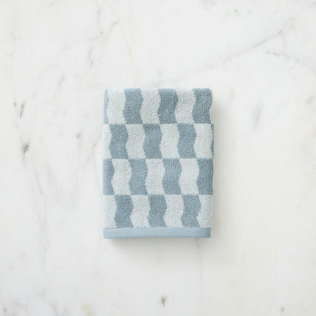 Wavy Blocks Hand Towel, Freshwater Blue