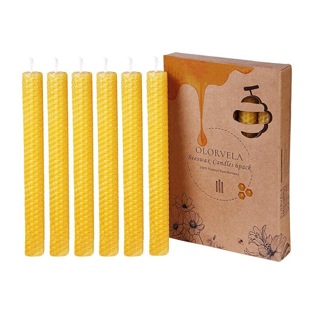 6 Pack Handmade Beeswax Taper Candles,10 inch Pure Beeswax Candles Sticks, 8 Hours Burning Dripless, Unscented Bees Wax Candles for Home Decor,Prayer,Christmas,Party(Yellow)