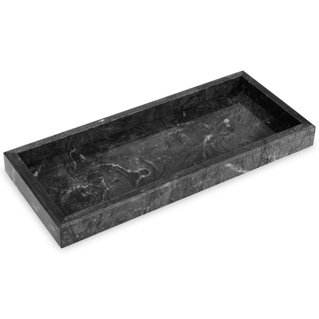 HESHIBI Marble Bathroom Vanity Tray,Luxury Natural Stone Small Decorative Tray,Soap Dispenser Dresser Top Perfume Home Kitchen Toilet Tank Sink Tray for Soap Bottles, Key Trinket Ring Tray(Black)
