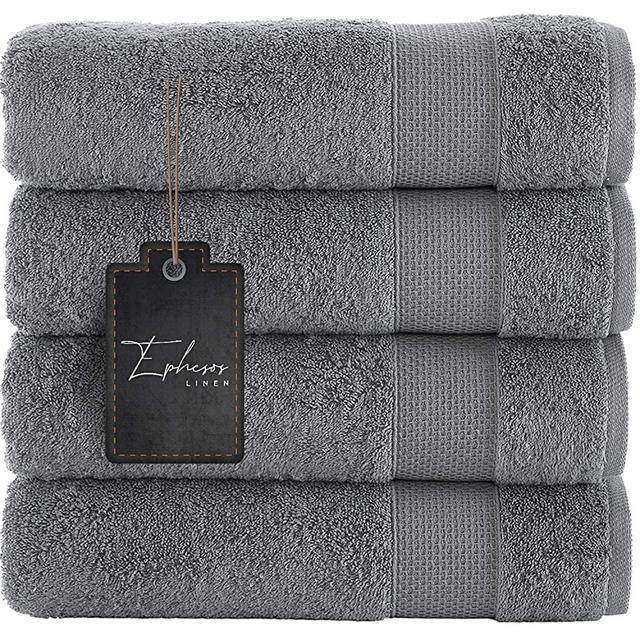 Ephesos Ephes Collection Bath Towels Set | Premium Quality for Daily Bathroom Use, 100% Cotton Towel (Grey, Bath Towels Set of 4)
