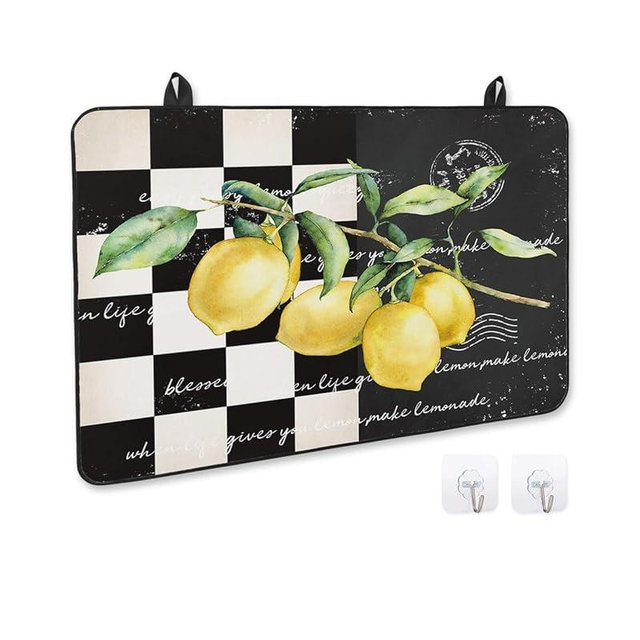 Stove Cover for Electric Stove, Summer Tropical Lemon Buffalo Plaid Black White Stove Top Cover for Glass Top, Heat Resistant Rubber Mat Foldable Cooktop Cover Top Protector, 28.5"x20.5"