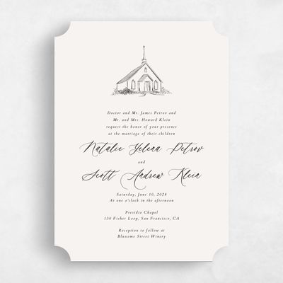 Beige Ticket Wedding Invitation - Chapel Portrait
