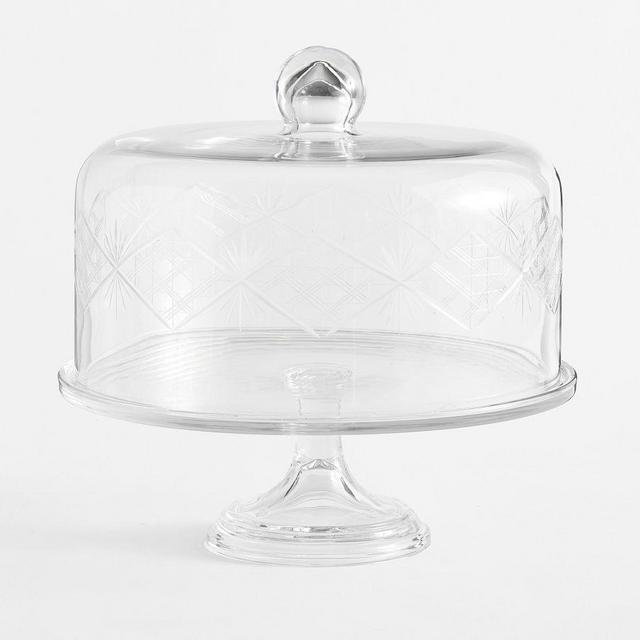 Antique Cut Glass Cake Dome & Stand - Clear