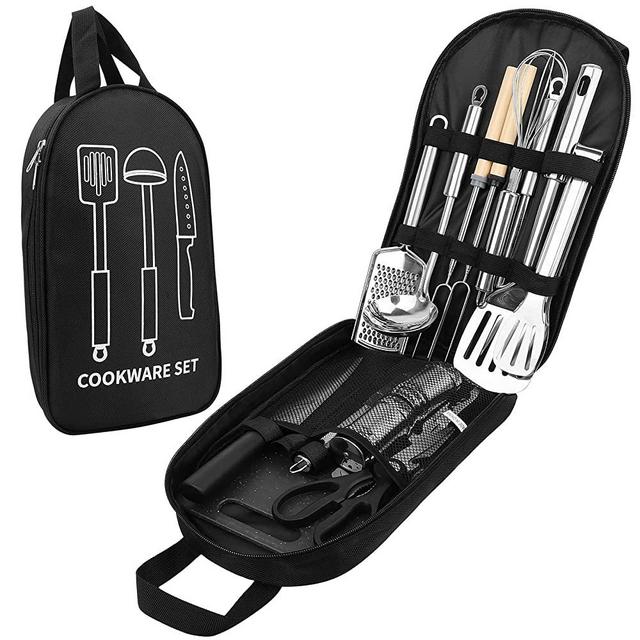 Portable Camping Kitchen Utensil Set-16PCS Outdoor Cooking Camping Set with Carrying Bag for Backpacking BBQ Camping Travel,Camping Accessories,Backyards,RV Trips and Open Dinner