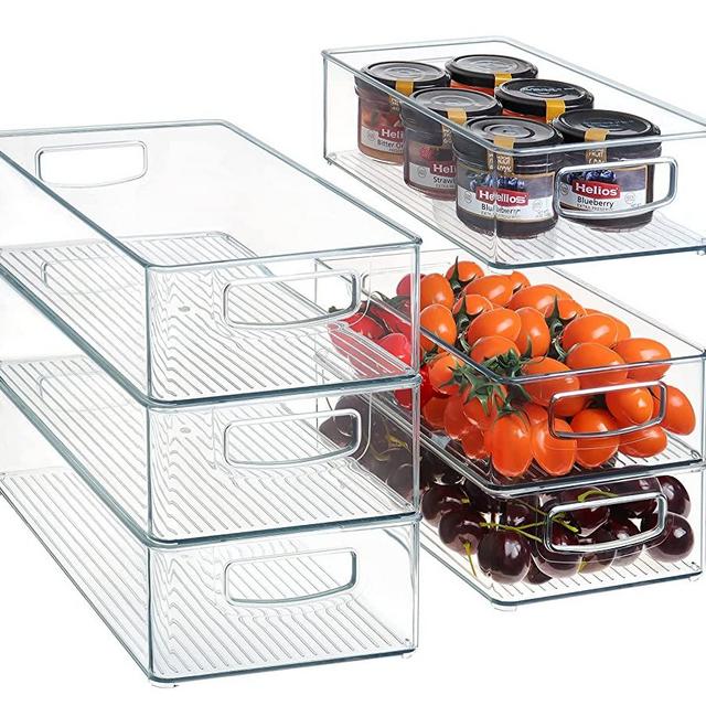 HOOJO Refrigerator Organizer Bins - 6pcs Clear Plastic Bins For Fridge,  Freezer, Kitchen Cabinet, Pantry Organization and Storage, BPA Free Fridge  Organizer, 12.5 Long-Medium