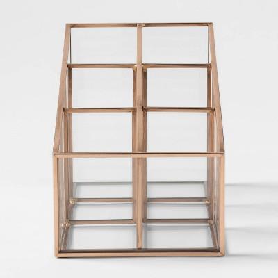 2pc 6 Compartment Glass & Metal Vanity Tray Copper - Threshold&#8482;