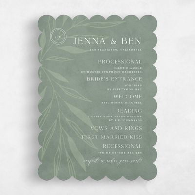 Green Scalloped Wedding Program - Castille