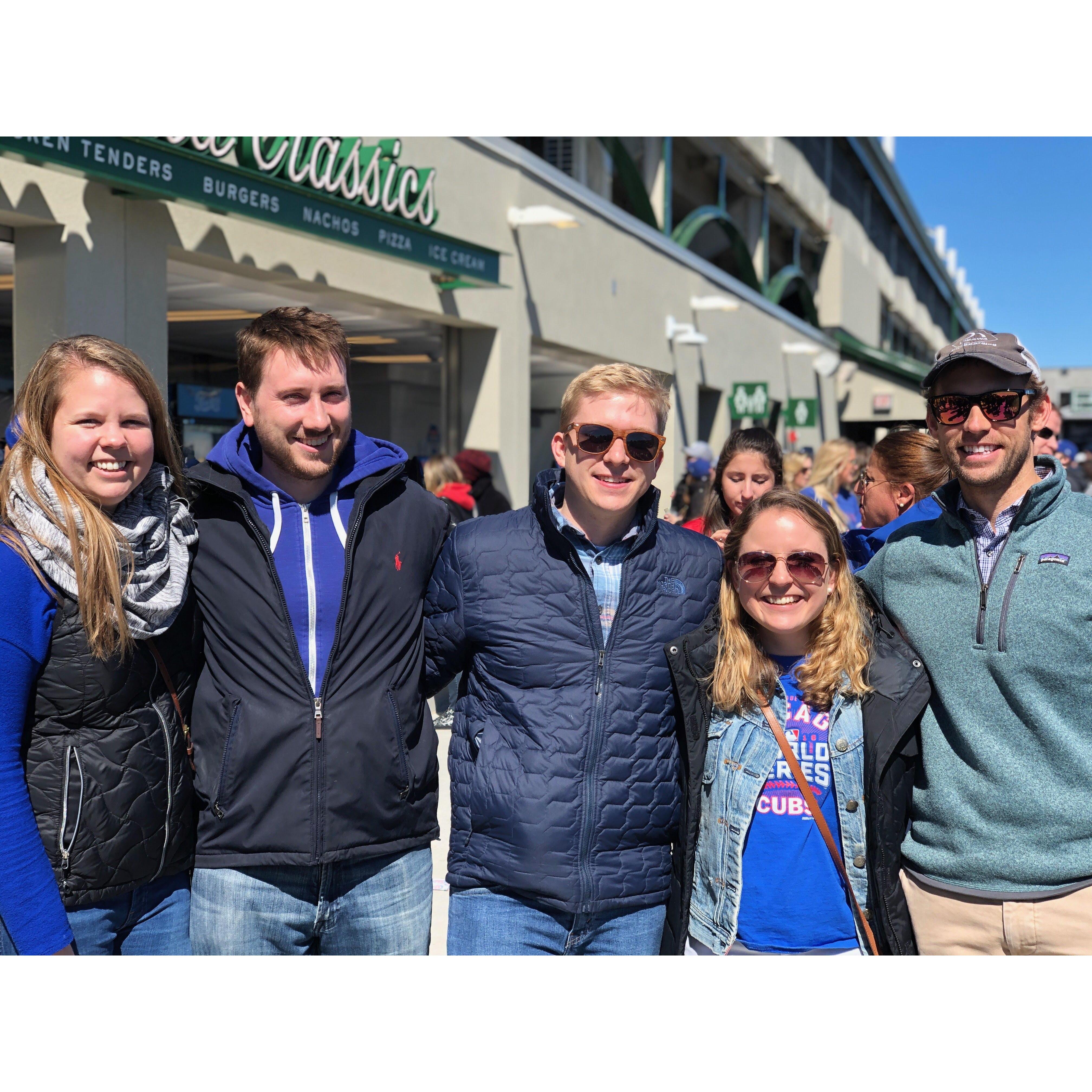 Cubs game with Anne and Stephen Teasdale (groomsman) and Trevor Hanus (Best Man)