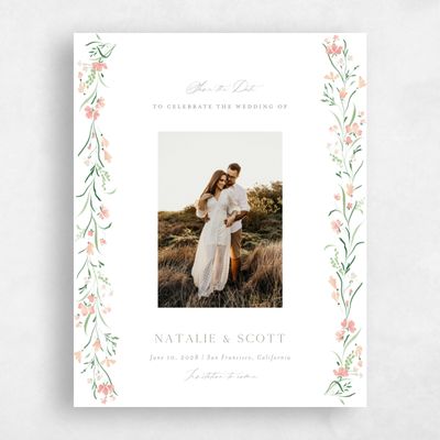 Peach Blush, White Wedding Save the Date - Mirtillo Photo
