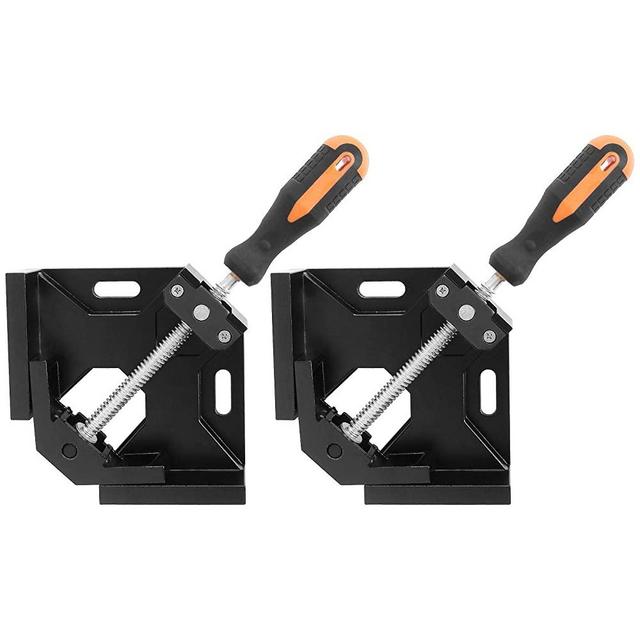 2 Pack Right Angle Clamp, WENCHENG 90 Degree Aluminum Alloy Quick Release Corner Clamp Adjustable Single Handle Swing Jaw Clamping Tool Woodworking Photo Frame Vise Holder, Black